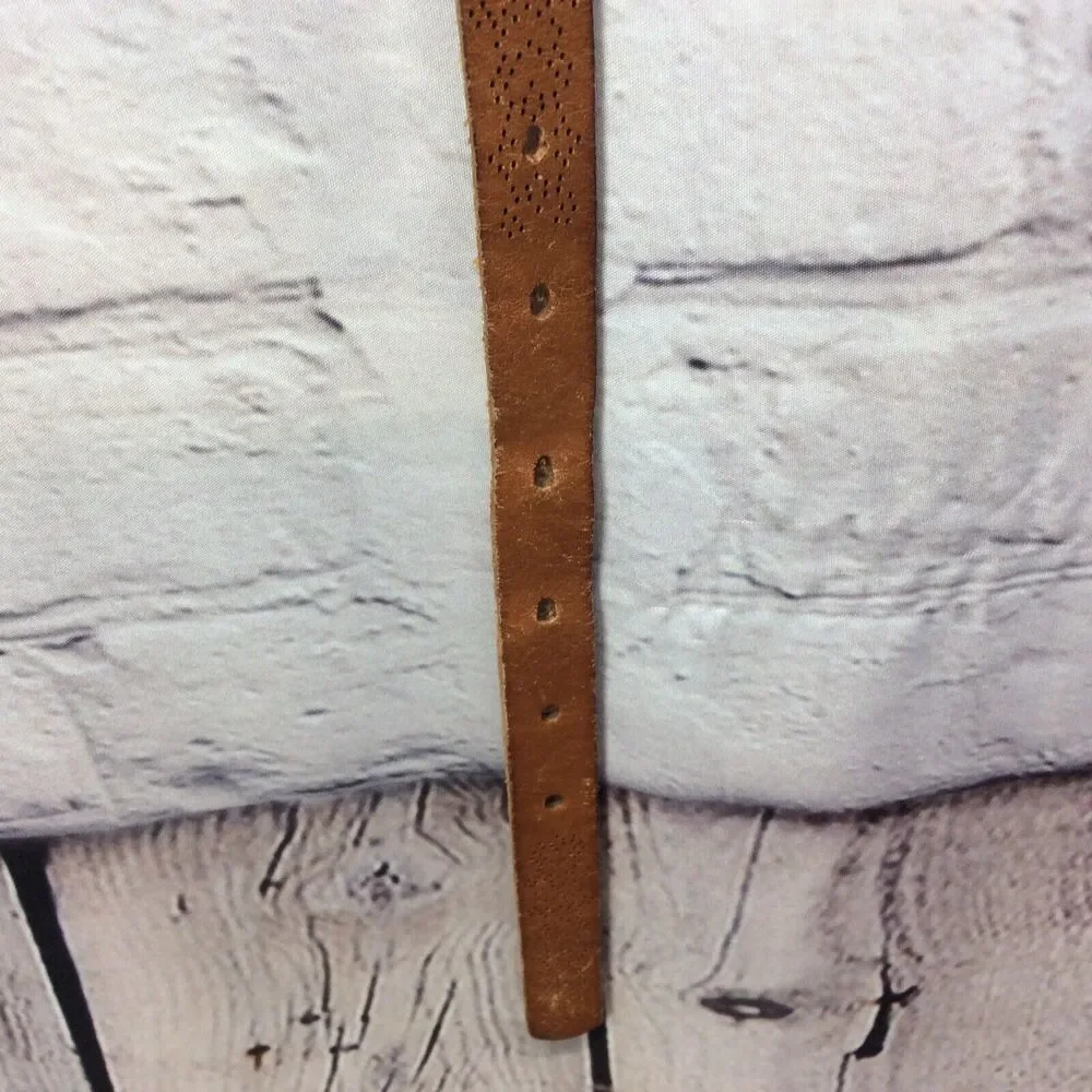 Fossil Thin Belt Women's Size L Brown Leather Tooled Boho Cowgirl Festive Casual